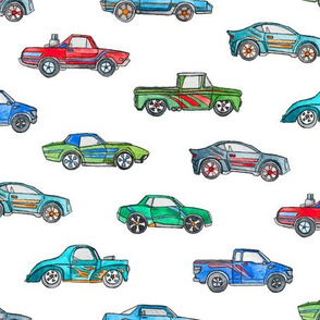  Little Toy Cars in Watercolor on Clean White