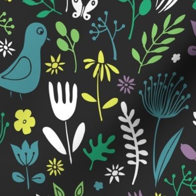 Papercut Meadow - Teal on charcoal