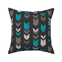 Arrow Feathers- teal, gray on charcoal