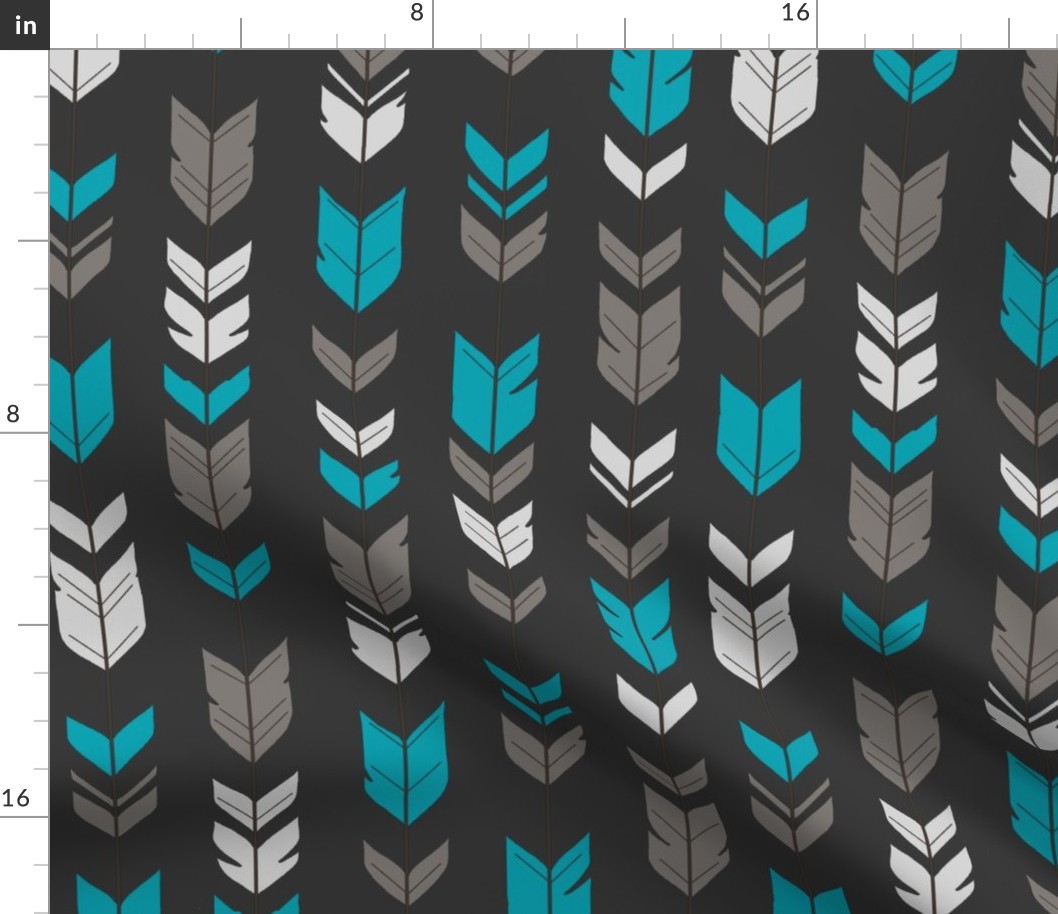 Arrow Feathers- teal, gray on charcoal