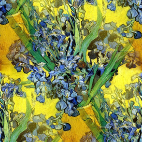 1890 Vase with Irises Against A Yellow Background 