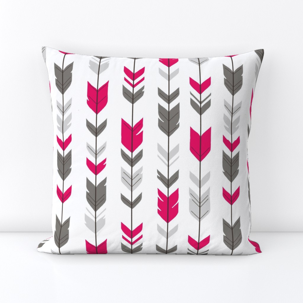 Arrow Feathers - fuchsia, gray on white