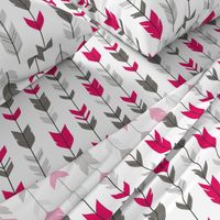 Arrow Feathers - fuchsia, gray on white