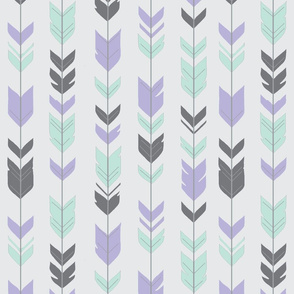 Arrow Feathers - Mint, lilac, grey, on silver