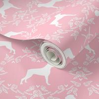 Boxer florals dog breed silhouette fabric pink