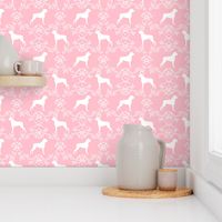 Boxer florals dog breed silhouette fabric pink