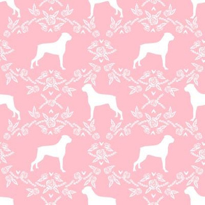 Boxer florals dog breed silhouette fabric pink