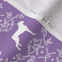 Boxer florals dog breed silhouette fabric purple