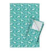 Boxer florals dog breed silhouette fabric turquoise