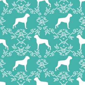 Boxer florals dog breed silhouette fabric turquoise
