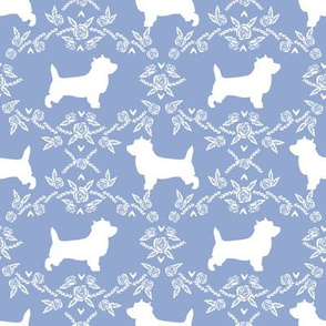 Cairn Terrier florals dog breed silhouette fabric cerulean