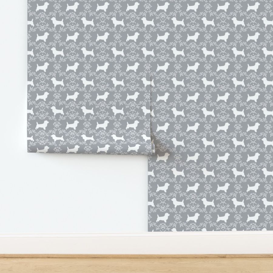 Cairn Terrier florals dog breed silhouette fabric grey