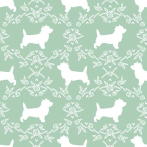 Cairn Terrier florals dog breed silhouette fabric mint