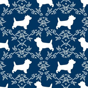 Cairn Terrier florals dog breed silhouette fabric navy