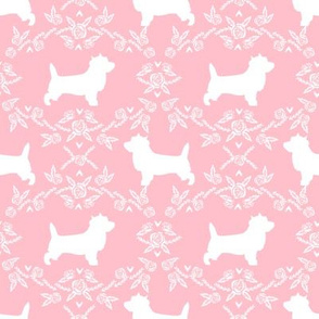 Cairn Terrier florals dog breed silhouette fabric pink
