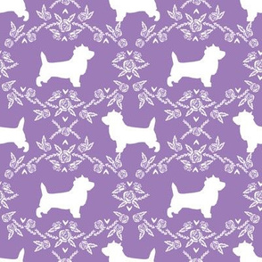 Cairn Terrier florals dog breed silhouette fabric purple