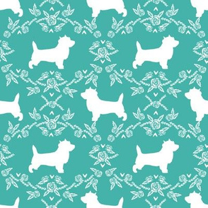 Cairn Terrier florals dog breed silhouette fabric turquoise