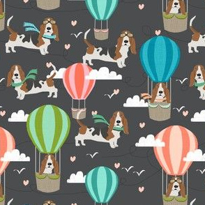 basset hound hot air balloon fabric cute dog design