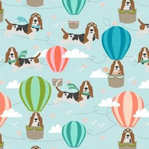 basset hound hot air balloon fabric cute dog design