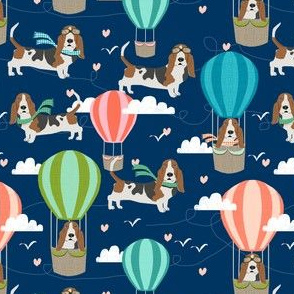 basset hound hot air balloon fabric cute dog design