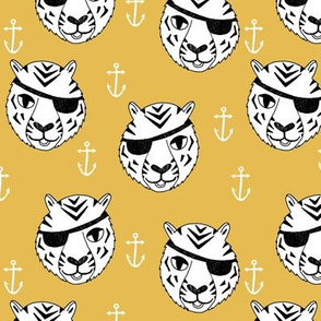 pirate tiger fabric // childrens kids design cute childrens character illustration by andrea lauren - yellow