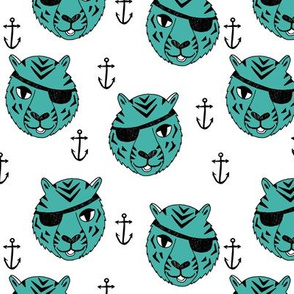 pirate tiger fabric // childrens kids design cute childrens character illustration by andrea lauren - turquoise