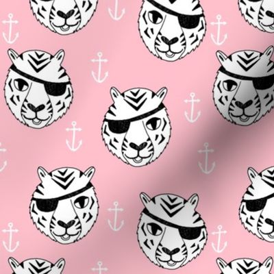 pirate tiger fabric // childrens kids design cute childrens character illustration by andrea lauren - pink