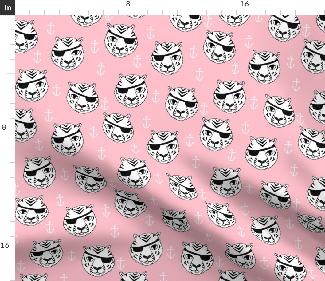 pirate tiger fabric // childrens kids design cute childrens character illustration by andrea lauren - pink