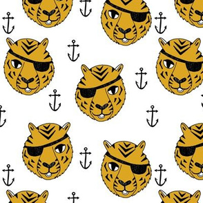 pirate tiger fabric // childrens kids design cute childrens character illustration by andrea lauren - golden yellow