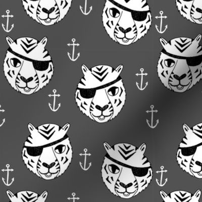 pirate tiger fabric // childrens kids design cute childrens character illustration by andrea lauren - charcoal