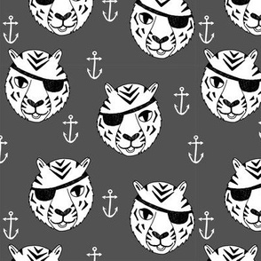 pirate tiger fabric // childrens kids design cute childrens character illustration by andrea lauren - charcoal