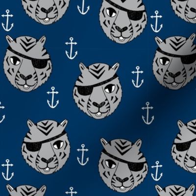 pirate tiger fabric // childrens kids design cute childrens character illustration by andrea lauren - navy