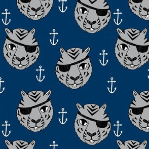 pirate tiger fabric // childrens kids design cute childrens character illustration by andrea lauren - navy
