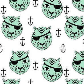 pirate tiger fabric // childrens kids design cute childrens character illustration by andrea lauren - mint