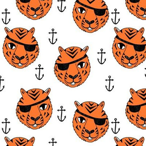 pirate tiger fabric // childrens kids design cute childrens character illustration by andrea lauren - orange