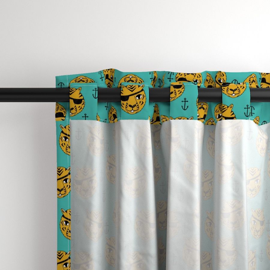 pirate tiger fabric // childrens kids design cute childrens character illustration by andrea lauren - yellow and turquoise