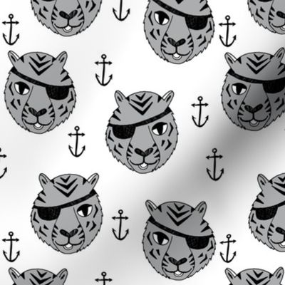 pirate tiger fabric // childrens kids design cute childrens character illustration by andrea lauren - grey