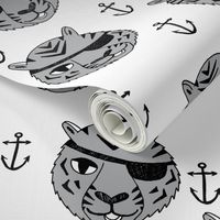 pirate tiger fabric // childrens kids design cute childrens character illustration by andrea lauren - grey