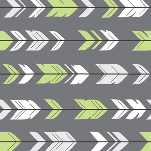 Arrow Feathers - Rotated - Apple green on grey