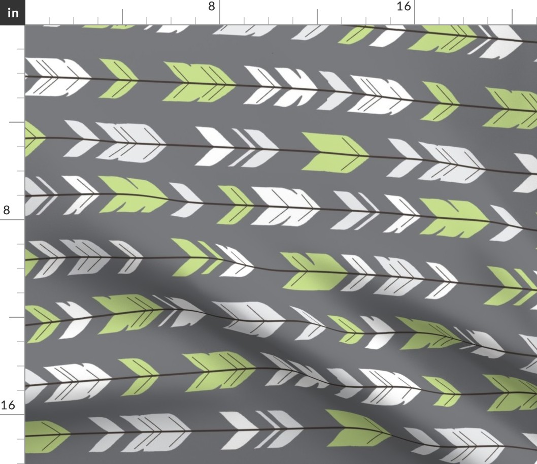 Arrow Feathers - Rotated - Apple green on grey