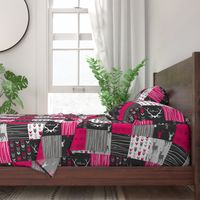 Wholecloth Quilt - Rotated - Fuchsia, black, gray and white Woodland Wholecloth Quilt - 