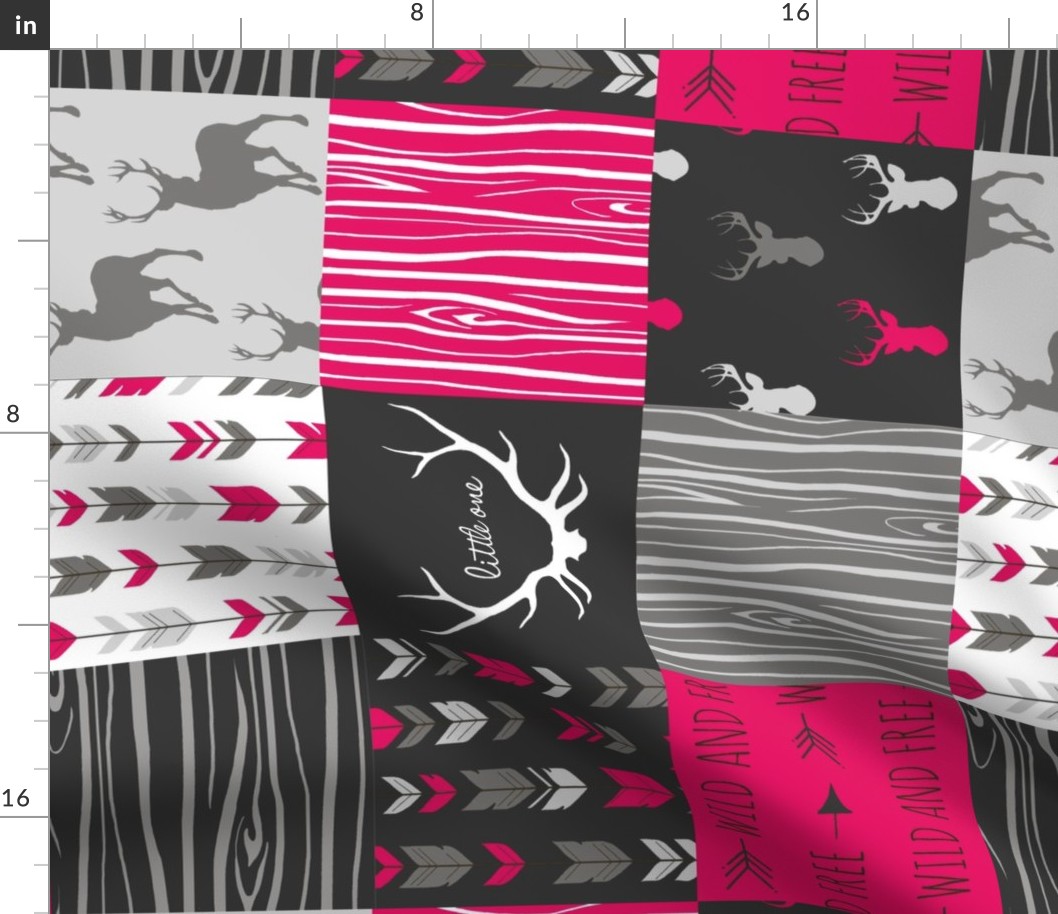 Wholecloth Quilt - Rotated - Fuchsia, black, gray and white Woodland Wholecloth Quilt - 