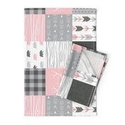 Bear Quilt - Rotated - Baby Girl Woodland - pink and grey Wholecloth Patchwork quilt