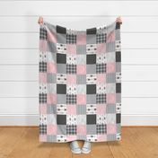 Bear Quilt - Rotated - Baby Girl Woodland - pink and grey Wholecloth Patchwork quilt