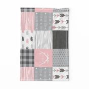 Bear Quilt - Rotated - Baby Girl Woodland - pink and grey Wholecloth Patchwork quilt