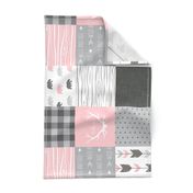 Bear Quilt - Rotated - Baby Girl Woodland - pink and grey Wholecloth Patchwork quilt