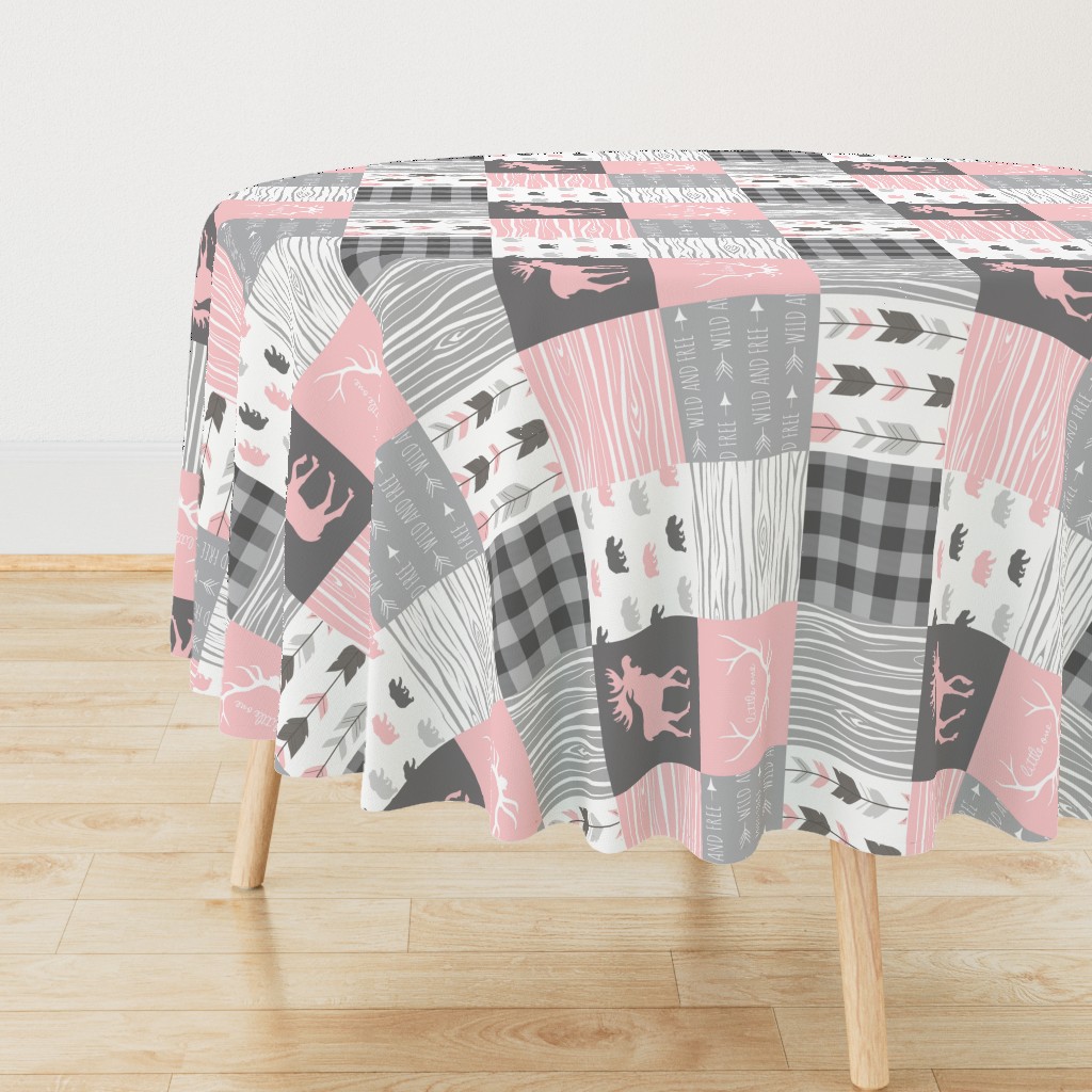 Moose and Bears Quilt - Baby Girl Woodland - pink and grey Wholecloth Patchwork Quilt - woodland Nursery Blanket