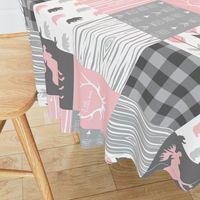 Moose and Bears Quilt - Baby Girl Woodland - pink and grey Wholecloth Patchwork Quilt - woodland Nursery Blanket