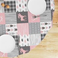 Moose and Bears Quilt - Baby Girl Woodland - pink and grey Wholecloth Patchwork Quilt - woodland Nursery Blanket