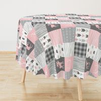 Moose and Bears Quilt - Baby Girl Woodland - pink and grey Wholecloth Patchwork Quilt - woodland Nursery Blanket